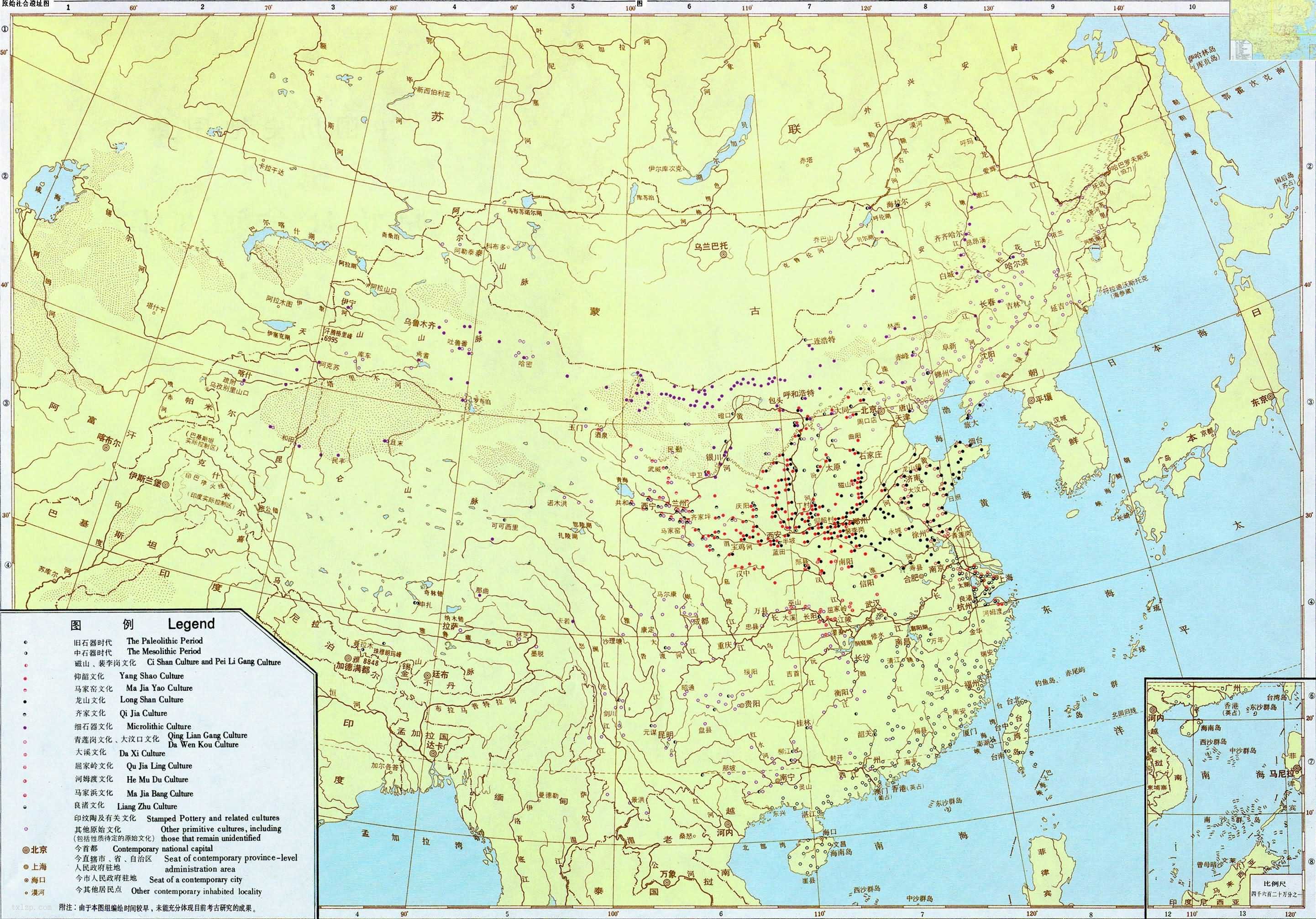 上古地图（中国原始社会遗址分布地图）
